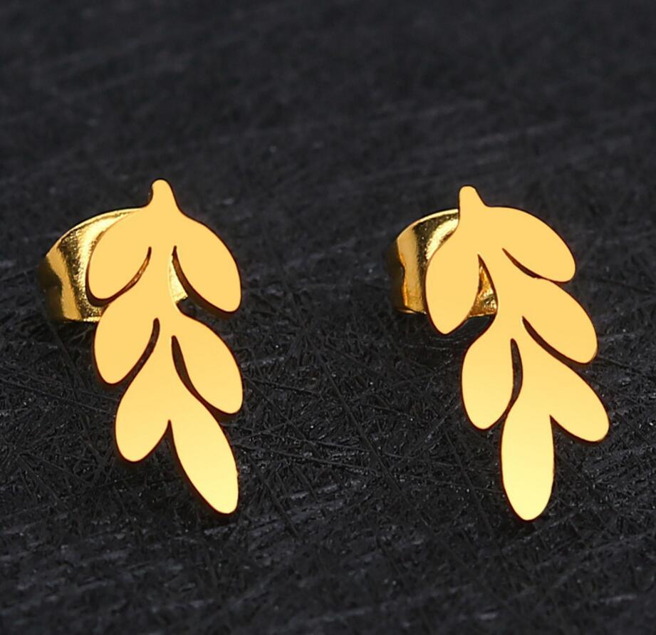 Wholesale Tree Leaf Stainless Steel Ear Studs